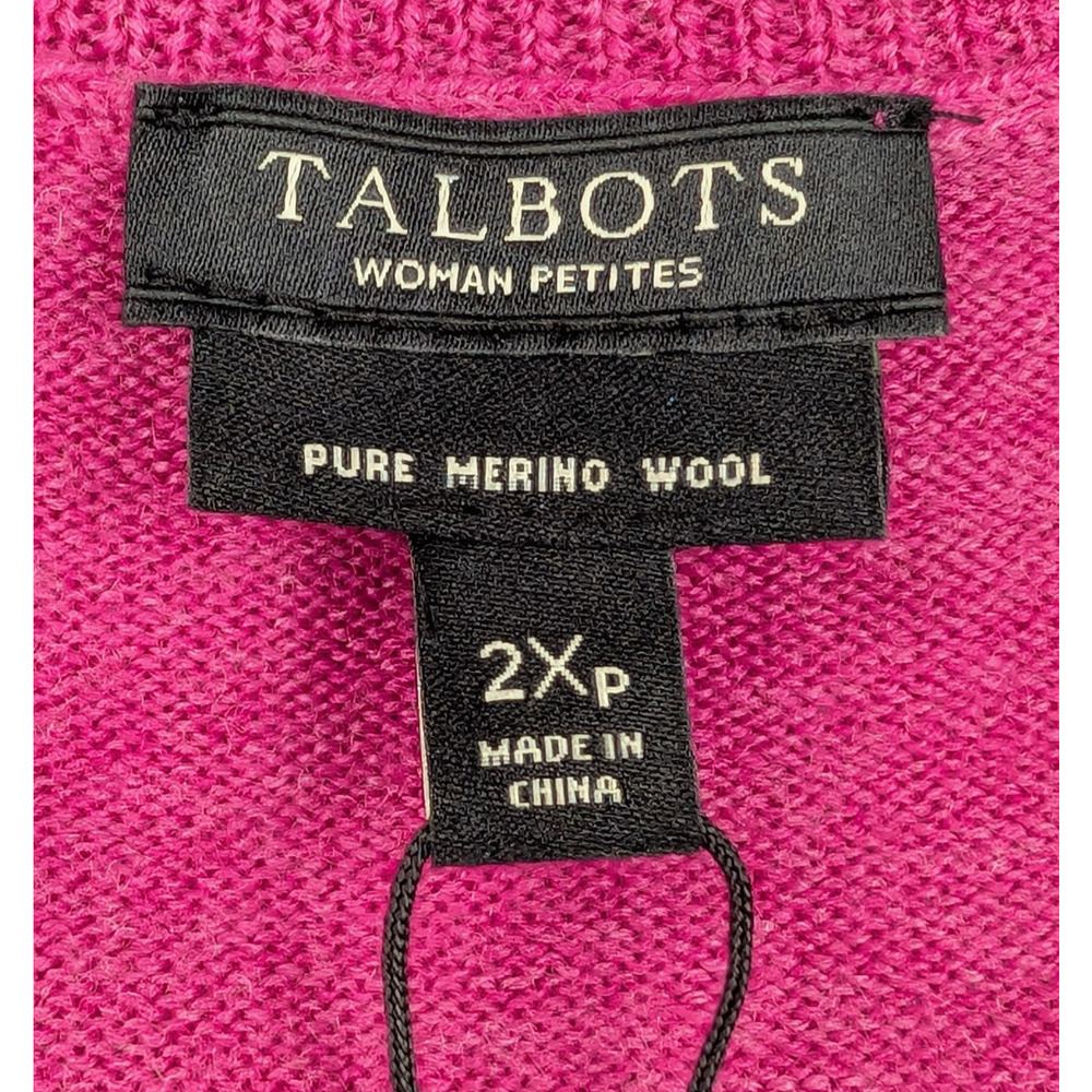 Talbots Merino Wool Cardigan Womens 2X Petite Pink Argyle Academia Preppy Layer - Picture 4 of 8